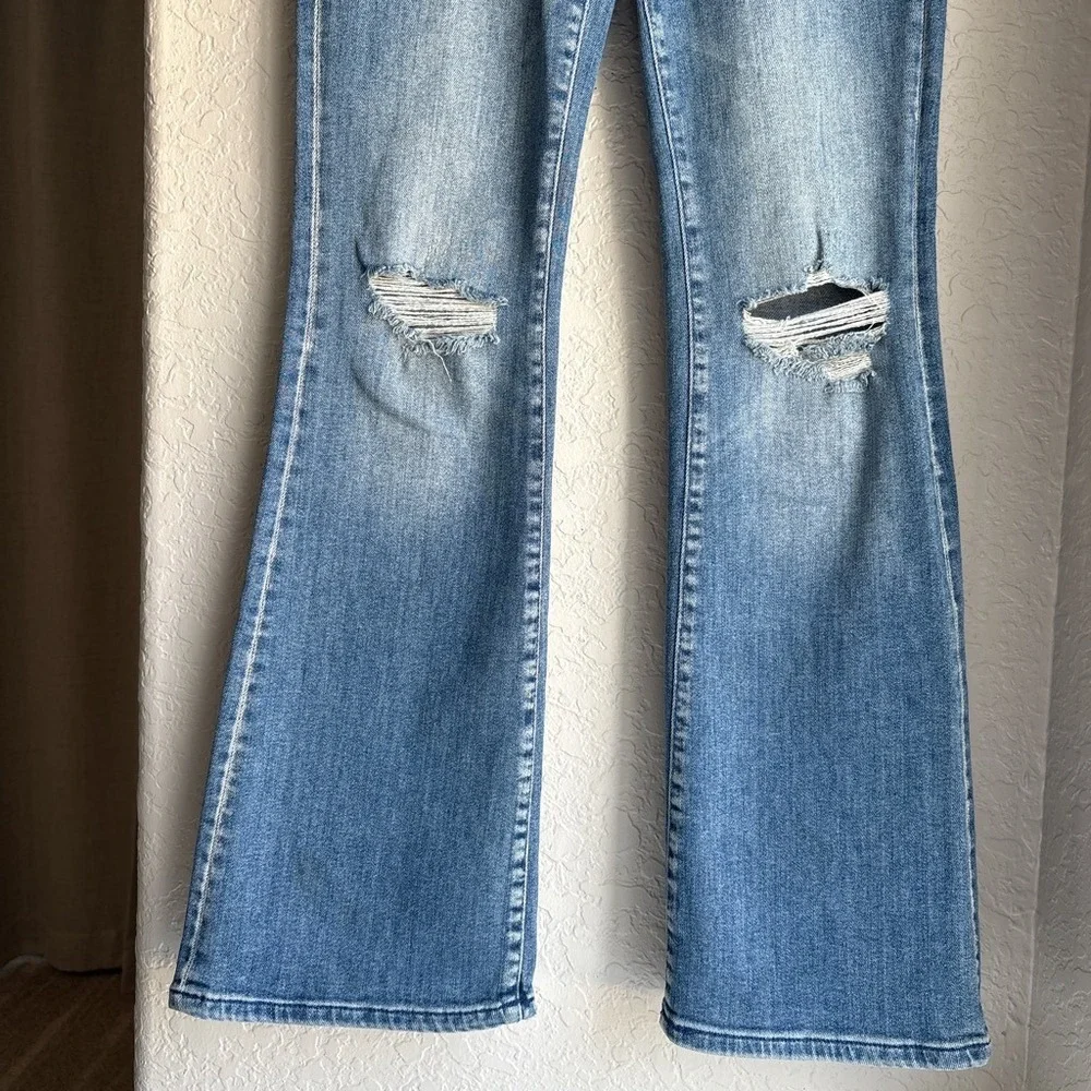 Pilcro Flare Womens 26 Jeans Blue Distressed High Rise Ripped Stretch Denim - Picture 2 of 10